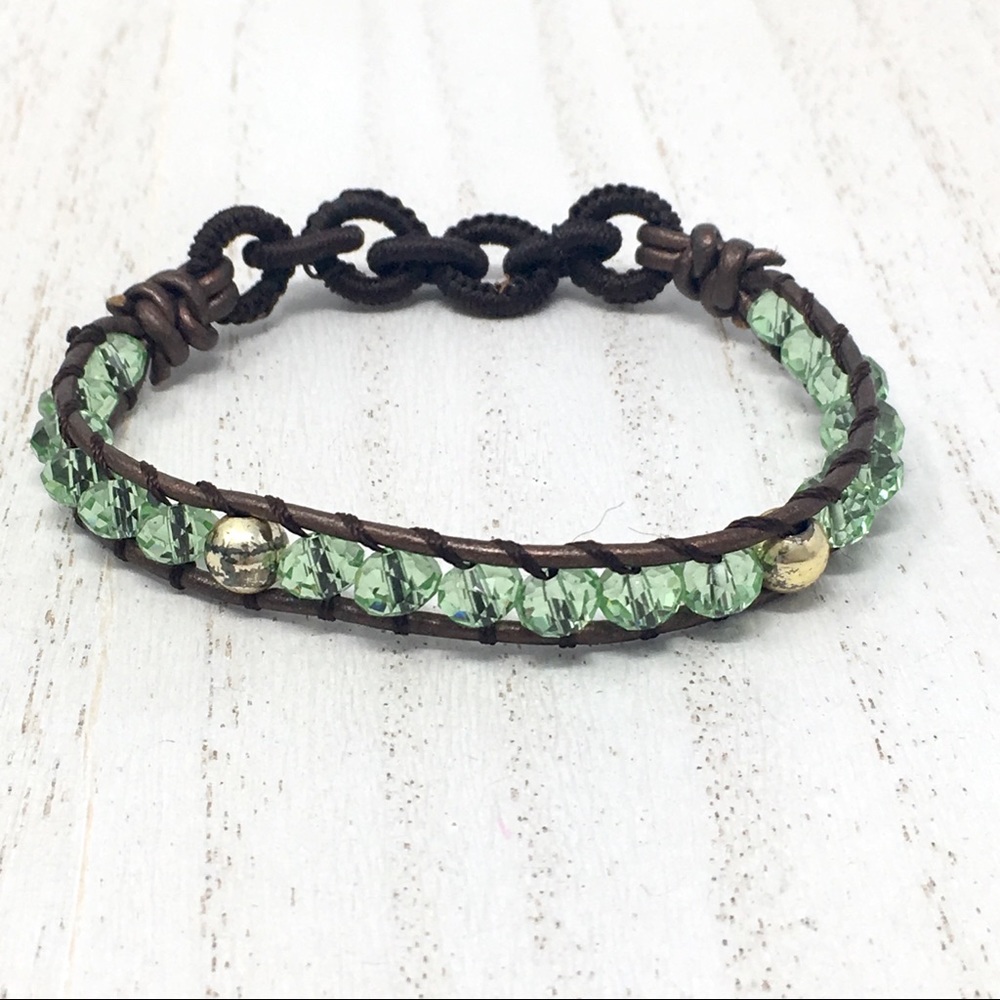 Beaded Green & Gold Stretchy Bracelet Hair Tie